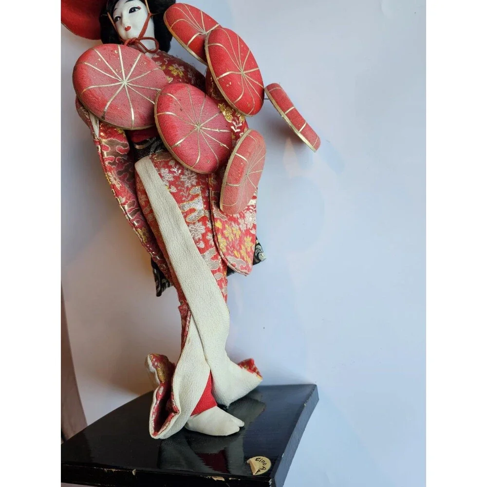 Vintage 1960 Nishi Doll Geisha Red Kimono Japan 17” Tall Japanese